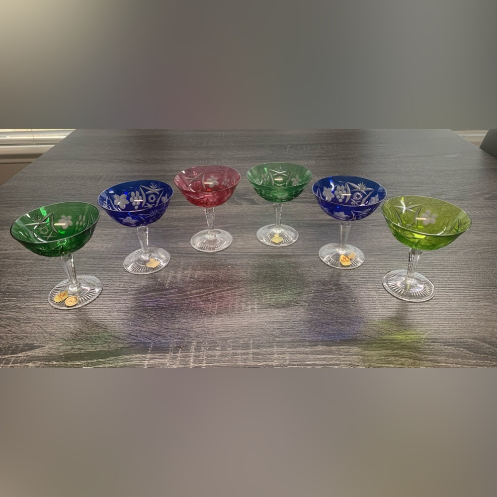Antique Nachtmann colored crystal martini glasses